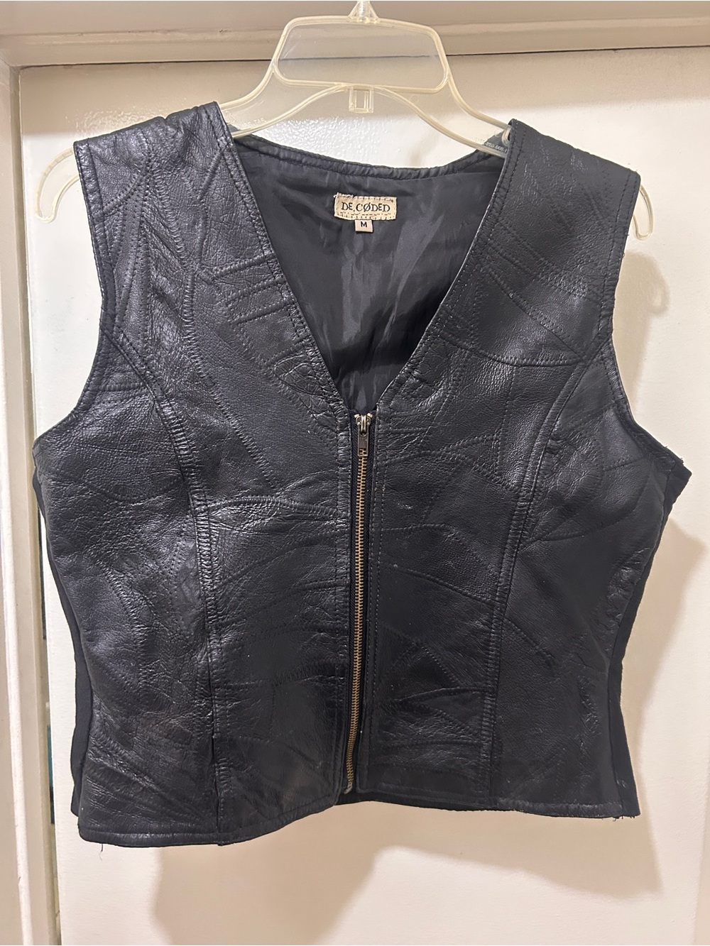 Vintage Womens Leather Vest 90s Y2K Black Medium Punk Biker Decoded